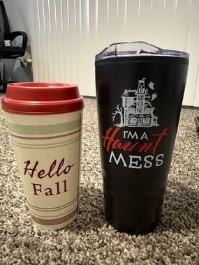 NWOT 2/$15 •Hello Fall Tumbler & I'm a haunt mess Travel Tumblers